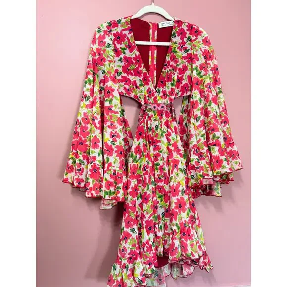 NEW NWT Mac Duggal Floral Printed Short Bell Sleeve Mini Dress STYLE 9158 Size 4